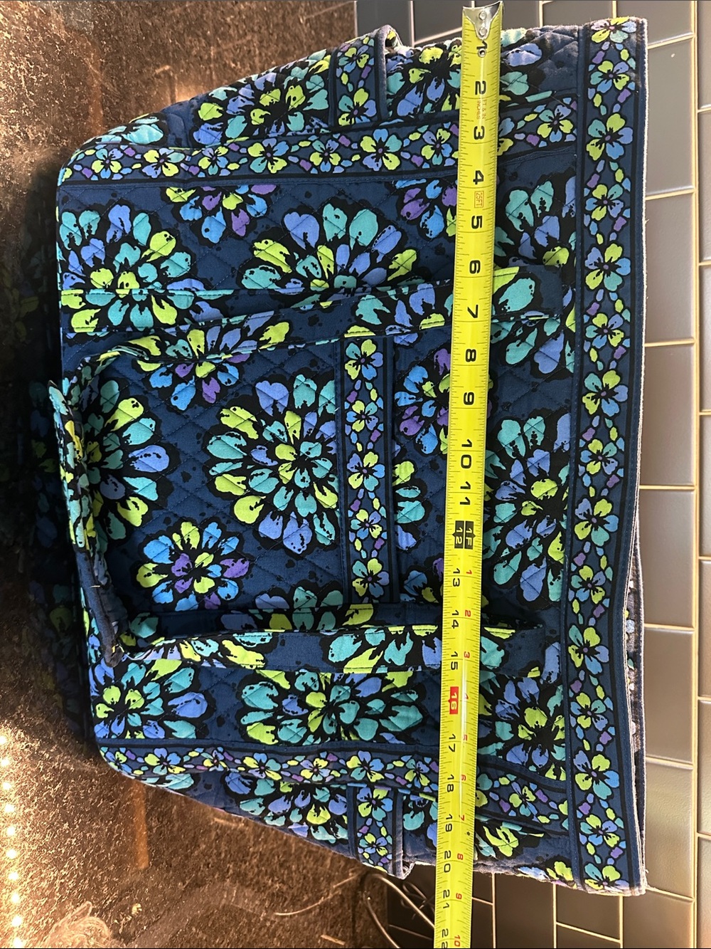Vera Bradley Navy Floral Quilted Travel Tote with Teal & Lime Accents - Picture 2 of 3
